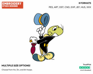 Jiminy - Disney's Pinocchio - Embroidery Design in 3 sizes & 8 formats