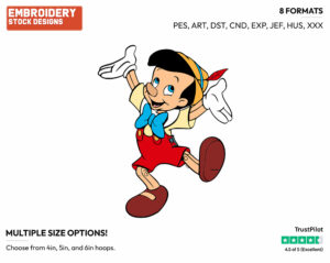 Pinocchio Cheering - Disney's Pinocchio - Embroidery Design in 3 sizes & 8 formats