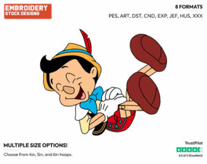 Pinocchio Laughing - Disney's Pinocchio - Embroidery Design in 3 sizes & 8 formats