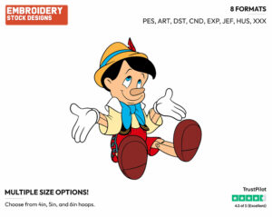 Pinocchio - Disney's Pinocchio - Embroidery Design in 3 sizes & 8 formats