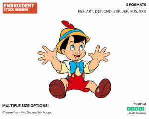 Pinocchio As A Real Boy - Disney's Pinocchio - Embroidery Design in 3 sizes & 8 formats