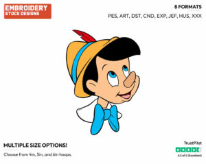 Pinocchio's Face - Disney's Pinocchio - Embroidery Design in 3 sizes & 8 formats