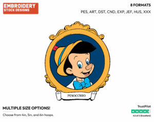 Pinocchio's Face - Disney's Pinocchio - Embroidery Design in 3 sizes & 8 formats