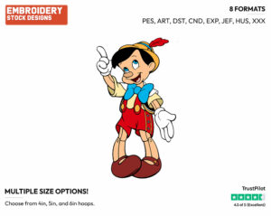 Pinocchio - Disney's Pinocchio - Embroidery Design in 3 sizes & 8 formats