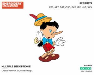Pinocchio - Disney's Pinocchio - Embroidery Design in 3 sizes & 8 formats