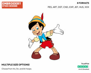 Pinocchio - Disney's Pinocchio - Embroidery Design in 3 sizes & 8 formats