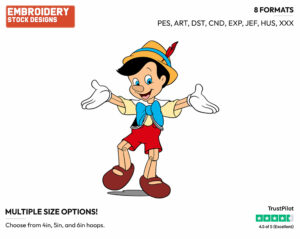 Pinocchio - Disney's Pinocchio - Embroidery Design in 3 sizes & 8 formats