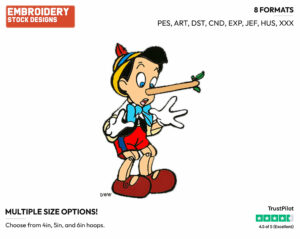 Pinocchio's Nose Growing - Disney's Pinocchio - Embroidery Design in 3 sizes & 8 formats