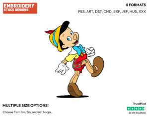 Pinocchio - Disney's Pinocchio - Embroidery Design in 3 sizes & 8 formats