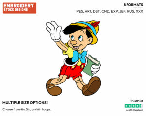 Pinocchio Going Off To School - Disney's Pinocchio - Embroidery Design in 3 sizes & 8 formats