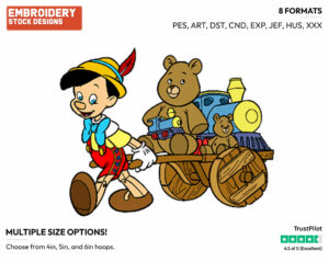 Pinocchio Drawing A Cart Full Of Toys - Disney's Pinocchio - Embroidery Design in 3 sizes & 8 formats