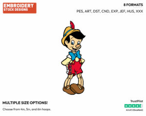 Pinocchio - Disney's Pinocchio - Embroidery Design in 3 sizes & 8 formats