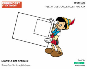 Pinocchio, Large Letter - Disney's Pinocchio - Embroidery Design in 3 sizes & 8 formats
