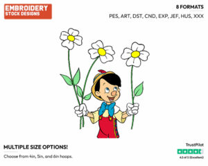 Pinocchio, Flowers - Disney's Pinocchio - Embroidery Design in 3 sizes & 8 formats