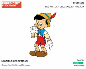 Pinocchio - Disney's Pinocchio - Embroidery Design in 3 sizes & 8 formats