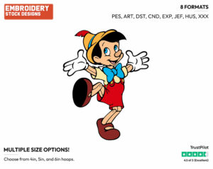 Pinocchio - Disney's Pinocchio - Embroidery Design in 3 sizes & 8 formats