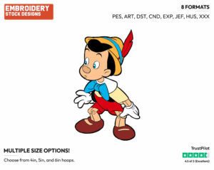 Pinocchio - Disney's Pinocchio - Embroidery Design in 3 sizes & 8 formats