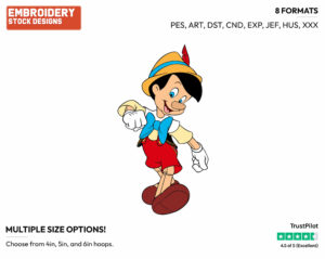 Pinocchio - Disney's Pinocchio - Embroidery Design in 3 sizes & 8 formats