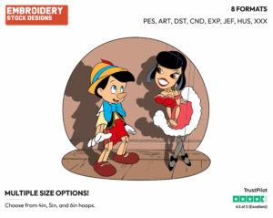 Pinocchio On Stage With French Puppet - Disney's Pinocchio - Embroidery Design in 3 sizes & 8 formats