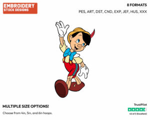 Pinocchio Waving - Disney's Pinocchio - Embroidery Design in 3 sizes & 8 formats