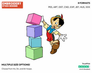 Pinocchio Stacking Blocks - Disney's Pinocchio - Embroidery Design in 3 sizes & 8 formats