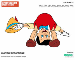 Pinocchio Upside Down - Disney's Pinocchio - Embroidery Design in 3 sizes & 8 formats