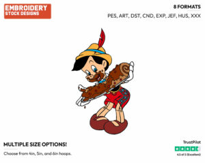 Pinocchio Eating Log Cake - Disney's Pinocchio - Embroidery Design in 3 sizes & 8 formats