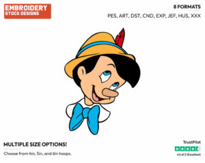 Pinocchio's Face - Disney's Pinocchio - Embroidery Design in 3 sizes & 8 formats