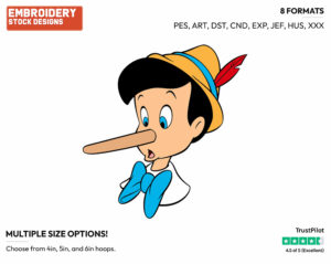 Pinocchio's Nose Growing - Disney's Pinocchio - Embroidery Design in 3 sizes & 8 formats