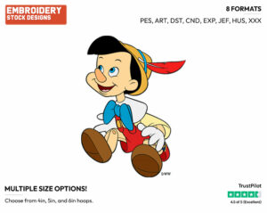 Pinocchio - Disney's Pinocchio - Embroidery Design in 3 sizes & 8 formats
