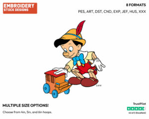 Pinocchio Playing With Toy Carriage - Disney's Pinocchio - Embroidery Design in 3 sizes & 8 formats