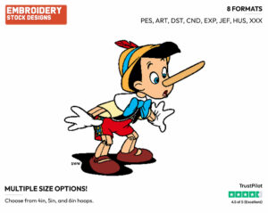 Pinocchio's Nose Growing - Disney's Pinocchio - Embroidery Design in 3 sizes & 8 formats