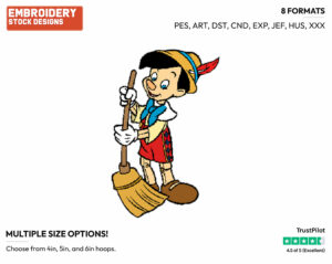 Pinocchio Sweeping - Disney's Pinocchio - Embroidery Design in 3 sizes & 8 formats