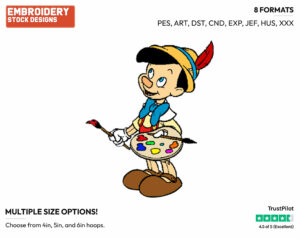 Pinocchio The Painter - Disney's Pinocchio - Embroidery Design in 3 sizes & 8 formats