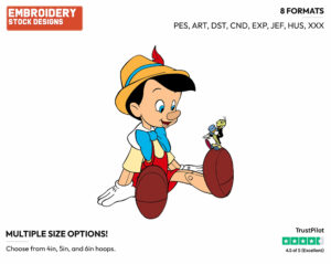 Pinocchio, Jiminy Cricket - Disney's Pinocchio - Embroidery Design in 3 sizes & 8 formats