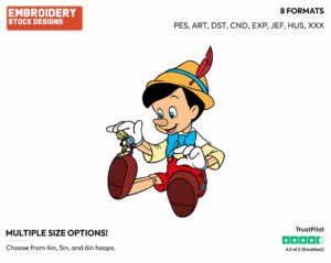 Pinocchio Patting Jiminy Cricket On The Head - Disney's Pinocchio - Embroidery Design in 3 sizes & 8 formats