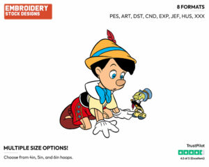 Pinocchio, Jiminy Cricket - Disney's Pinocchio - Embroidery Design in 3 sizes & 8 formats