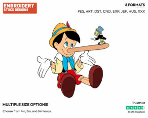 Pinocchio, Jiminy Cricket - Disney's Pinocchio - Embroidery Design in 3 sizes & 8 formats