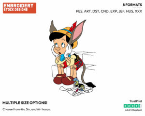 Donkey Pinocchio, Jiminy Cricket - Disney's Pinocchio - Embroidery Design in 3 sizes & 8 formats