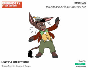Donkey Lampwick - Disney's Pinocchio - Embroidery Design in 3 sizes & 8 formats