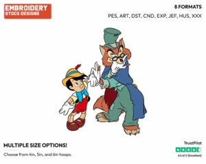 Pinocchio, Foulfellow - Disney's Pinocchio - Embroidery Design in 3 sizes & 8 formats