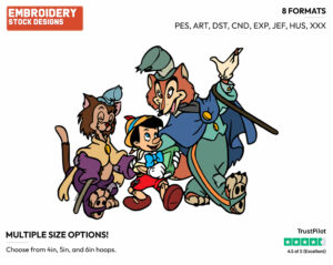 Gideon, Foulfellow, Pinocchio - Disney's Pinocchio - Embroidery Design in 3 sizes & 8 formats