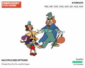 Pinocchio, Gideon, Foulfellow - Disney's Pinocchio - Embroidery Design in 3 sizes & 8 formats