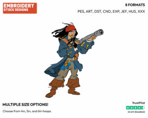 Jack Sparrow - Disney's Pirates of the Caribbean - Embroidery Design in 3 sizes & 8 formats