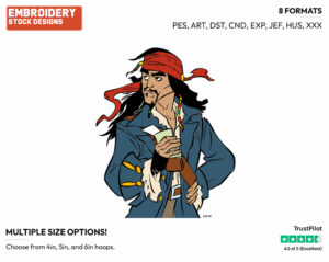 Jack Sparrow - Disney's Pirates of the Caribbean - Embroidery Design in 3 sizes & 8 formats