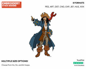 Jack Sparrow - Disney's Pirates of the Caribbean - Embroidery Design in 3 sizes & 8 formats