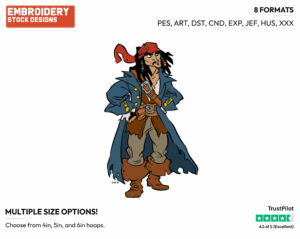 Jack Sparrow - Disney's Pirates of the Caribbean - Embroidery Design in 3 sizes & 8 formats