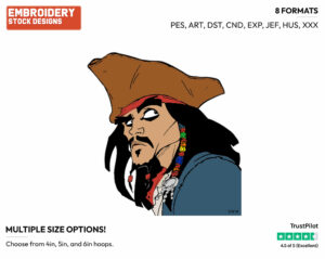 Jack Sparrow - Disney's Pirates of the Caribbean - Embroidery Design in 3 sizes & 8 formats