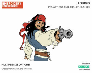 Jack Sparrow - Disney's Pirates of the Caribbean - Embroidery Design in 3 sizes & 8 formats