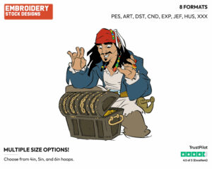 Jack Sparrow - Disney's Pirates of the Caribbean - Embroidery Design in 3 sizes & 8 formats